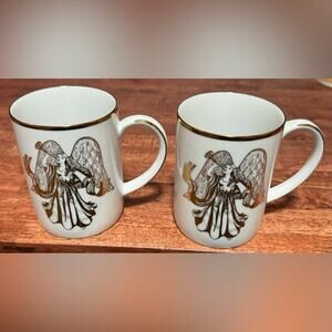 Muirfield Angel Mug Cup 8816 Gold White Christmas Holiday Coffee Tea 4 inch Vtg